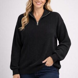 🖤Chic Soul Black Ribbed Half-Zip Sweater | Women’s Pullover Top Size 2xl🖤